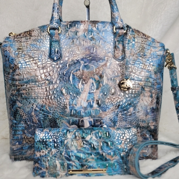 ☆ Brahmin 2 SET Duxbury Melbourne Purse Bag Satchel Ocersized Wristlet - Picture 1 of 15